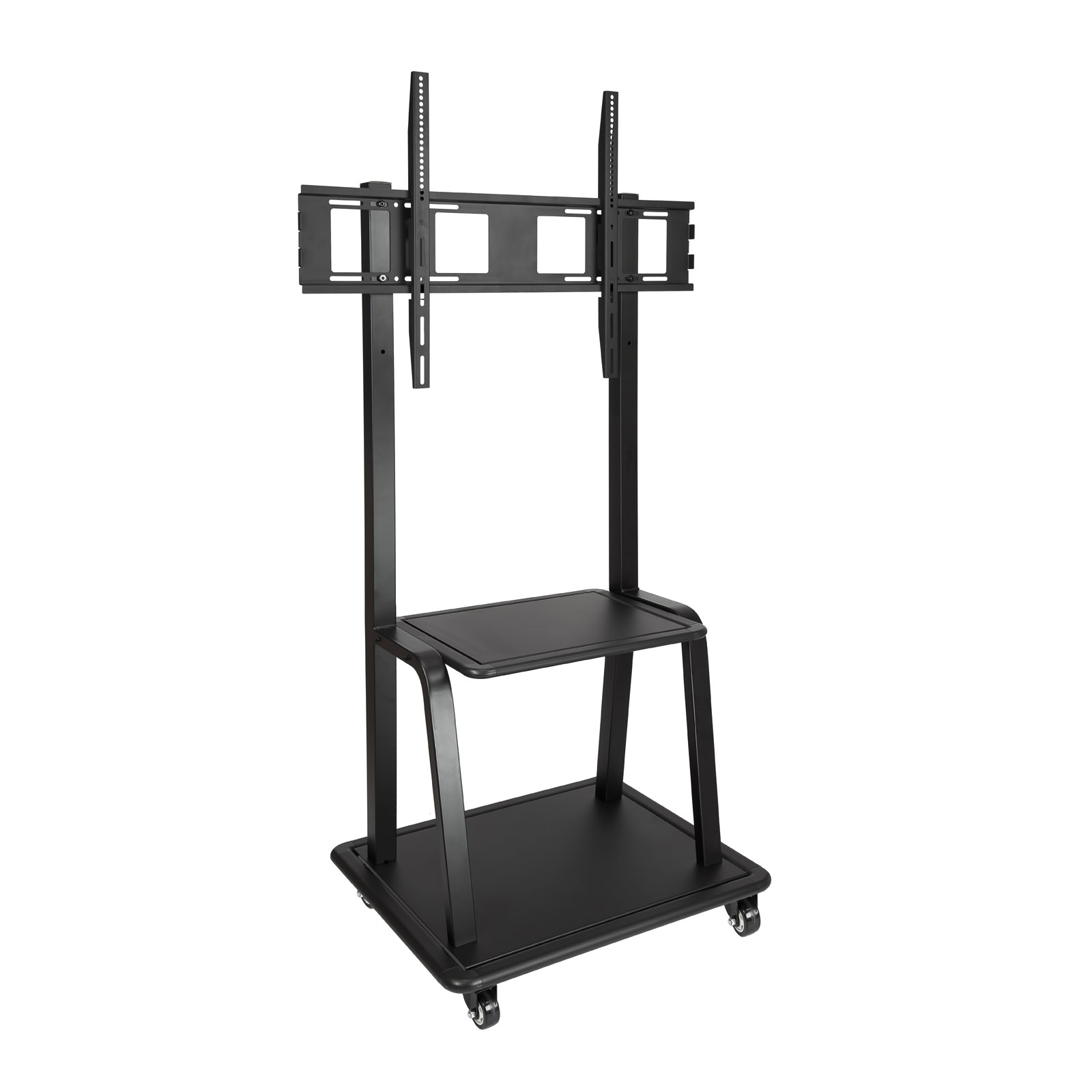 Tooq Soporte de Pantalla de Suelo con Ruedas 37\"-100\" - Bloqueo de Ruedas - Dos Estantes - Peso Max 150Kg - VESA 800X600mm - Color Negro