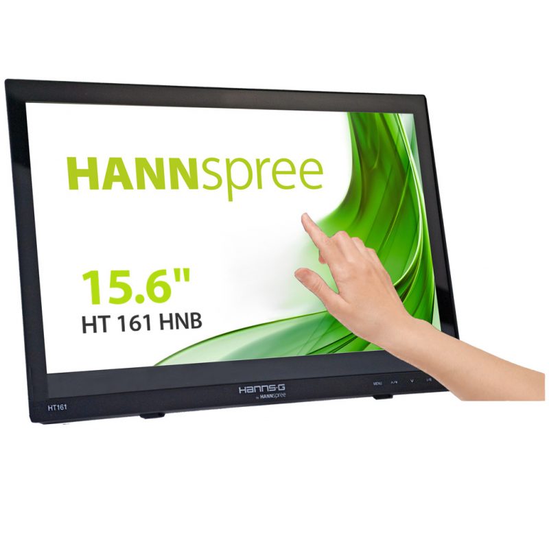 Hannspree Monitor LED 15.6\" 1366 x 766 - Pantalla Tactil 7H - 10 Puntos de Contacto - 16:9 - Respuesta 12ms - USB, HDMI, VGA, 3.5mm - VESA 75x75 mm