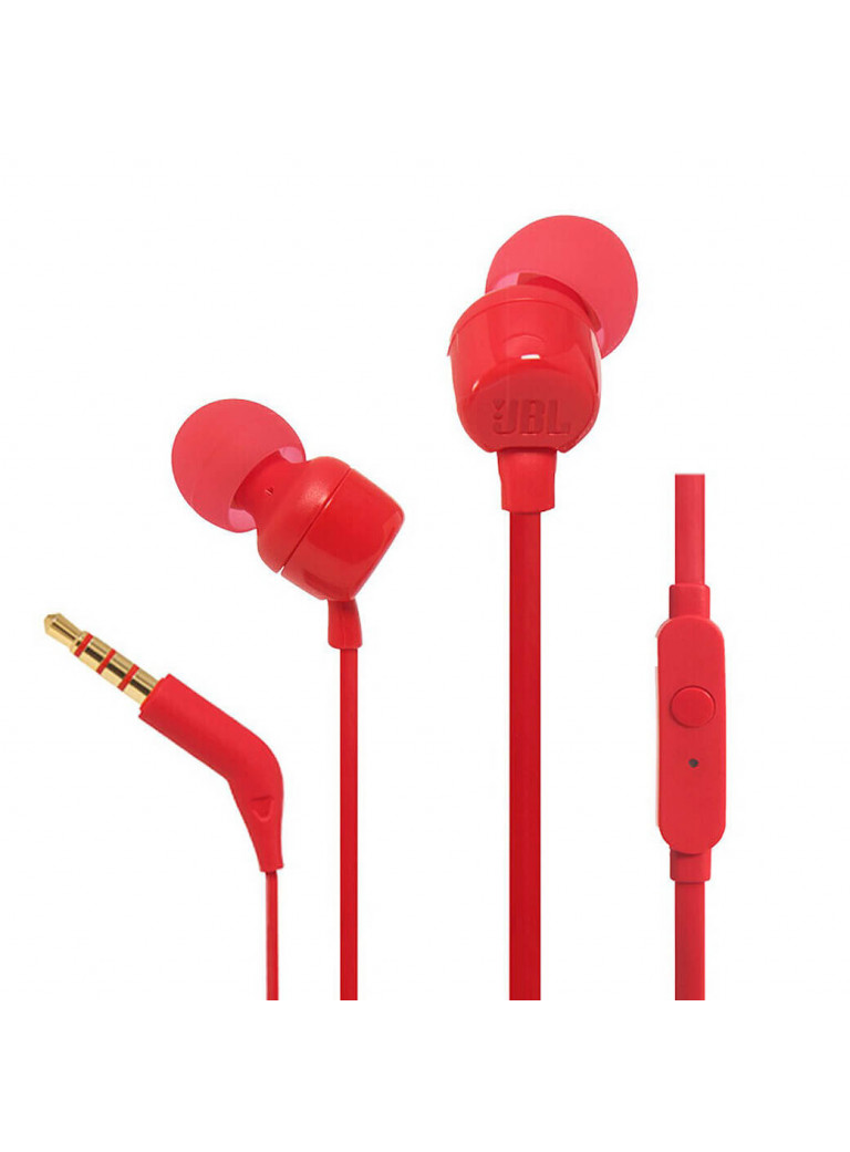 JBL Tune 110 Auriculares con Microfono - Manos Libres - Control en Cable - Cable Plano de 1.11m - Color Rojo