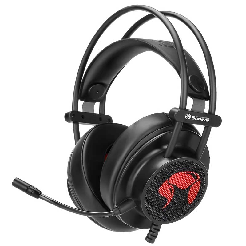 Scorpion HG9055 Auriculares Gaming con Microfono USB - Sonido Envolvente 7.1 - Microfono Flexible - Retroiluminacion LED - Diadema Ajustable - Cable de 2.20m - Color Negro