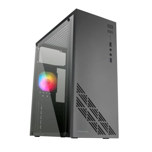 Mars Gaming MC100 Caja Semitorre ATX, Micro ATX, Mini-ITX - Panel Lateral Acrilico - Tamaño HDD 2.5\", 3.5\" - USB-A 3.0, USB-A 2.0 y Audio - Ventilador 90mm FRGB Incluido - Soporta Refrigeracion Liquida