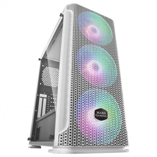 Mars Gaming MCEX Caja Torre E-ATX, ATX, Micro ATX, Mini-ITX - Lateral Cristal Templado - Iluminacion RGB - Tamaño HDD 2.5\", 3.5\" - USB-A 3.0, USB-A 2.0 y Audio - 3 Ventiladores 140mm RGB - Soporta Refrigeracion Liquida