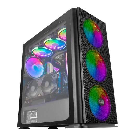 Mars Gaming MCPRO Caja Torre E-ATX, ATX, Micro ATX, Mini-ITX - Lateral Cristal Templado - Iluminacion RGB - Tamaño HDD 2.5\", 3.5\" - USB-A 3.0, USB-A 2.0 y Audio - 4 Ventiladores 140mm RGB - Soporta Refrigeracion Liquida