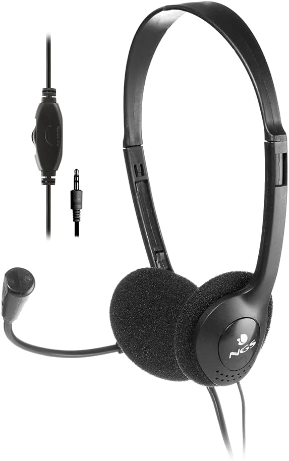 NGS MS103 Pro Auriculares con Microfono - Microfono Flexible - Diadema Ajustable - Control en Cable - Cable de 1.80m - Color Negro