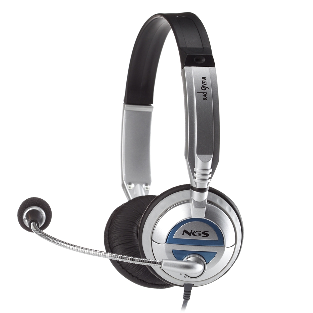 NGS MSX6 Pro Auriculares con Microfono - Microfono Flexible - Diadema Ajustable - Almohadillas Acolchadas - Control de Volumen - Color Plata