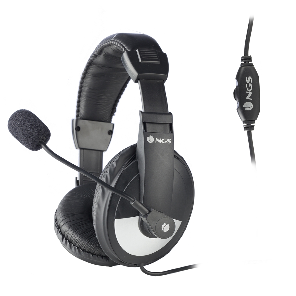 NGS MSX9 Pro Auriculares con Microfono - Microfono Flexible - Diadema Ajustable - Almohadillas Acolchadas - Control de Volumen - Cable de 2.20m - Color Negro/Gris