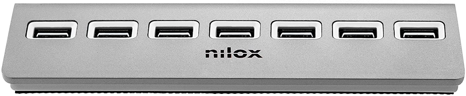 Nilox Hub 7x USB 2.0 - Fabricado en Aluminio - Base Antideslizante