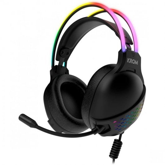 Krom Klaim RGB Auriculares Gaming con Microfono Flexible - Iluminacion Efecto Rainbow RGB LED - Diadema Ajustable - Amplias Almohadillas - Altavoces de 50mm - Cable de 2.10m