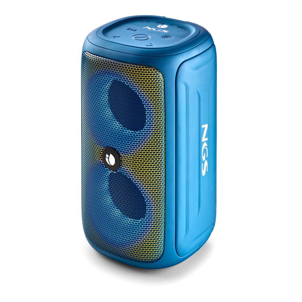 NGS Roller Beast Altavoz Bluetooth 32W TWS - Iluminacion RGB - Autonomia hasta 30h - Resistencia al Agua IPX5 - Correa de Transporte - Color Azul