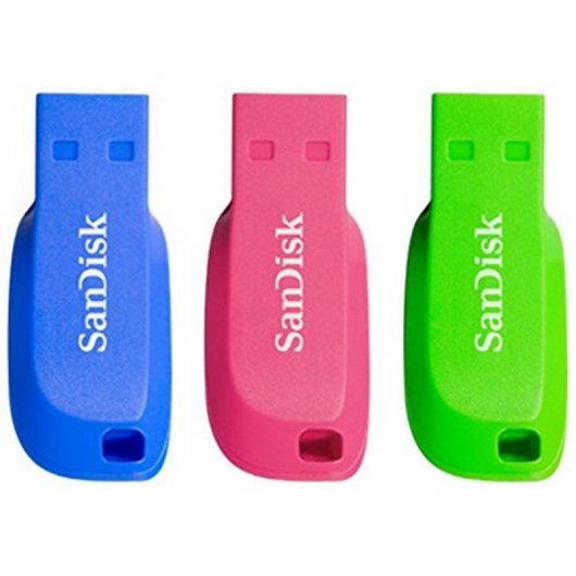 Sandisk Pack de 3 Cruzer Blade Memoria USB 2.0 16GB - Ultra Compacta - Color Azul, Rosa y Verde (Pendrive)