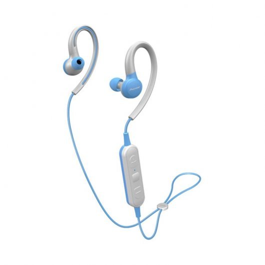 Pioneer SE-E6BT Auriculares Bluetooth con Microfono - Resistencia al Agua IPX4 - Autonomia hasta 6h - Manos Libres - Control en Cable - Color Azul/Blanco