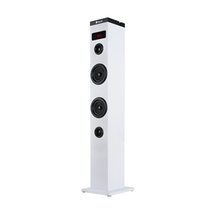 NGS Sky Charm Torre de Sonido Bluetooth 50W - Mando a Distancia - Pantalla LED - USB, Radio FM, Aux In y Entrada Optica TV - Carcasa de Madera - Color Blanco