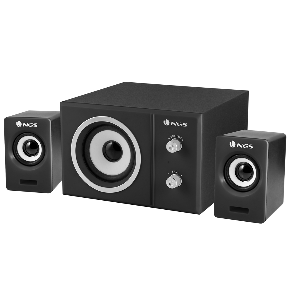 NGS Sugar Altavoces USB 2.1 20W - Subwoofer 10W - Control de Volumen y Graves - Color Negro