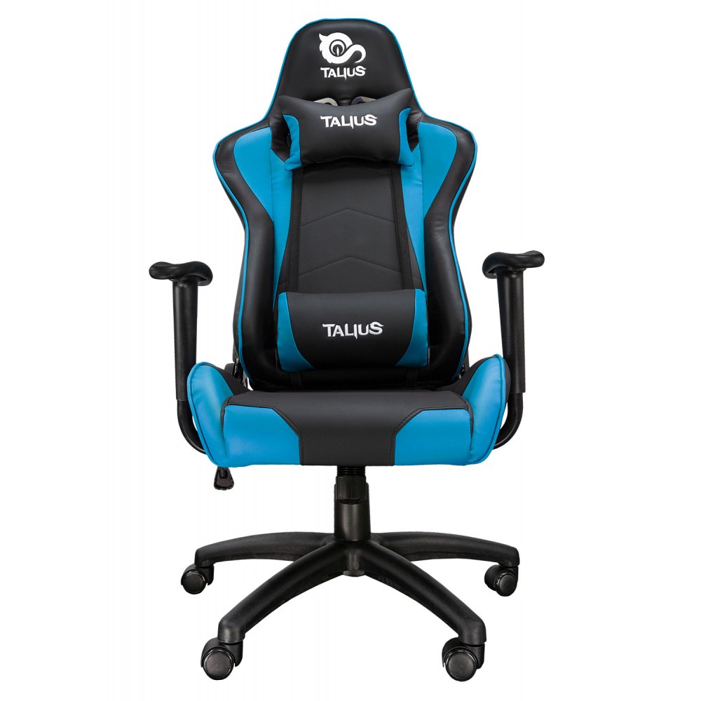 Talius Silla Gaming Gecko - Reposabrazos Fijos - Inclinacion Ajustable hasta 150º - Cojin Lumbar Ajustable - Almohada Cervical - Mecanismo Butterfly - Ruedas de Nylon - Piston de Gas Clase 4 - Base PVC - Peso Max. 120kg - Color Negro/Azul