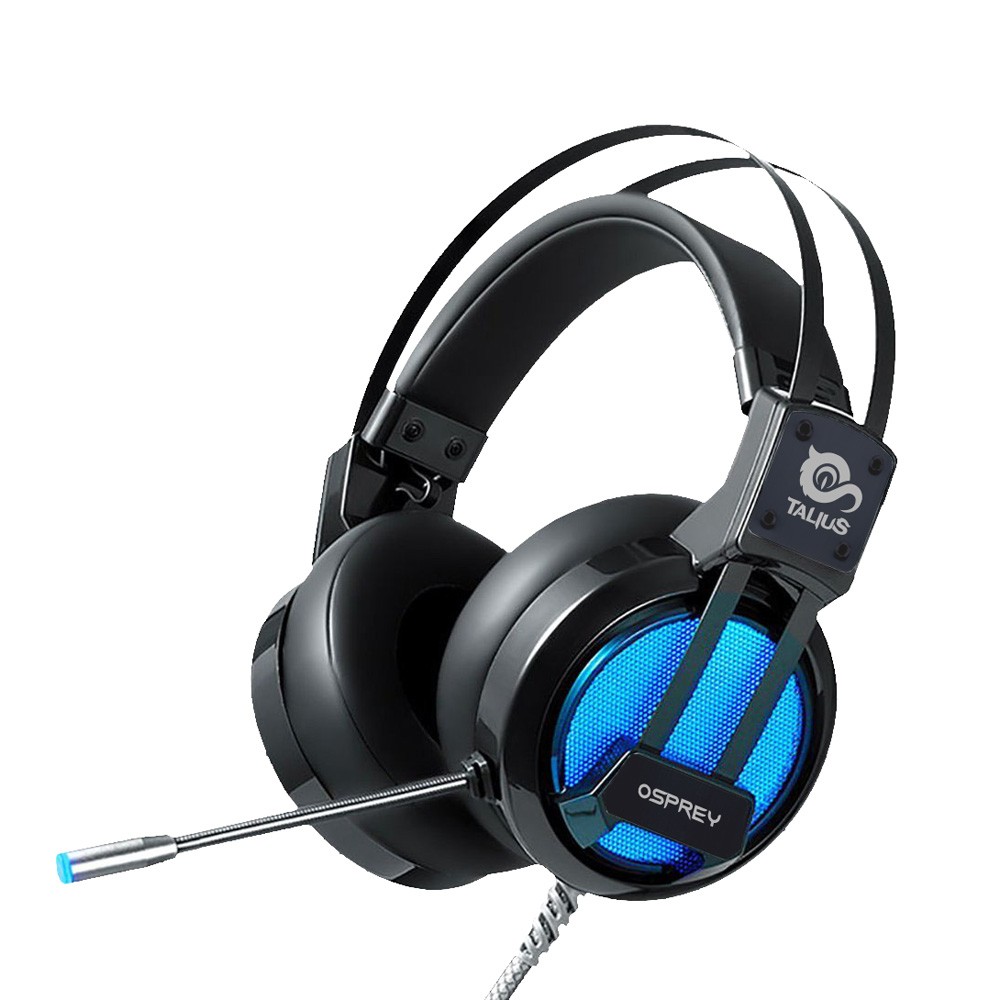 Talius Osprey Auriculares Gaming USB Sonido 7.1 con Microfono - Compatible con PS4 y PC - Microfono Flexible - Controles en Cable - Iluminacion LED 7 Colores - Diadema Ajustable - Cable Reforzado de 2.10m - Color Negro