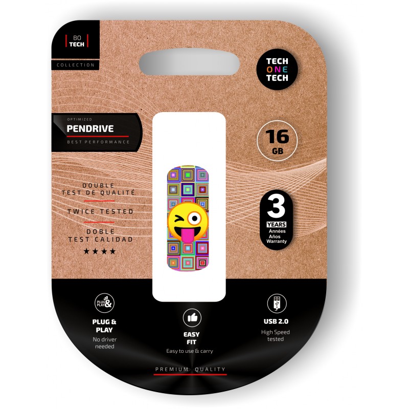 TechOneTech Clip Tech Emoji Guiño Memoria USB 2.0 16GB (Pendrive)