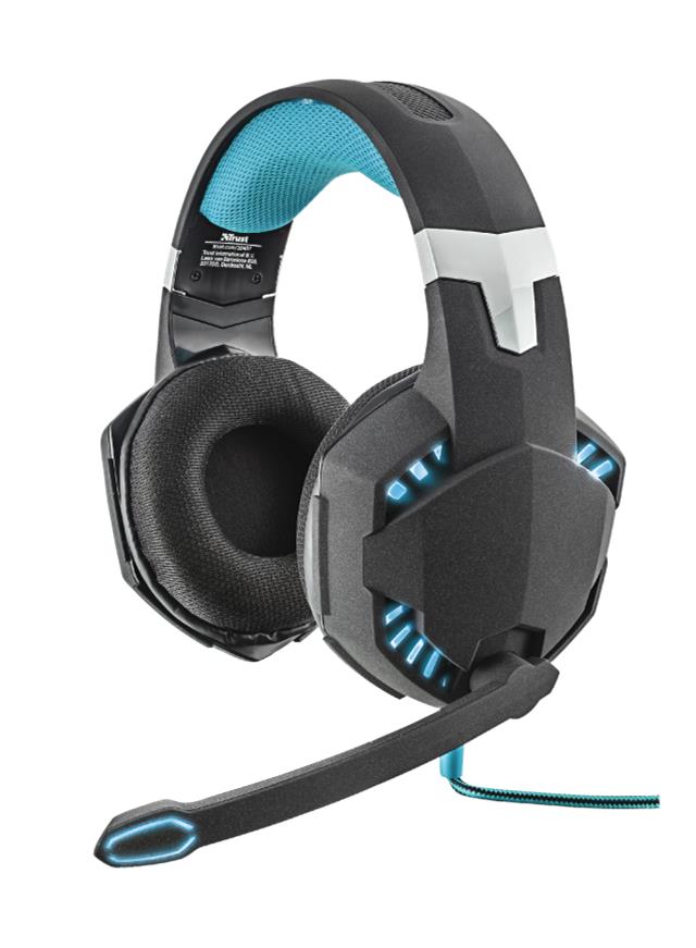 Trust Gaming GXT 363 Hawk Auriculares con Microfono Sonido 7.1 - Vibracion de Graves - Iluminacion LED - Microfono Plegable - Diadema Ajustable - Altavoces de 50mm - Cable Trenzado de 3m - Color Negro/Azul