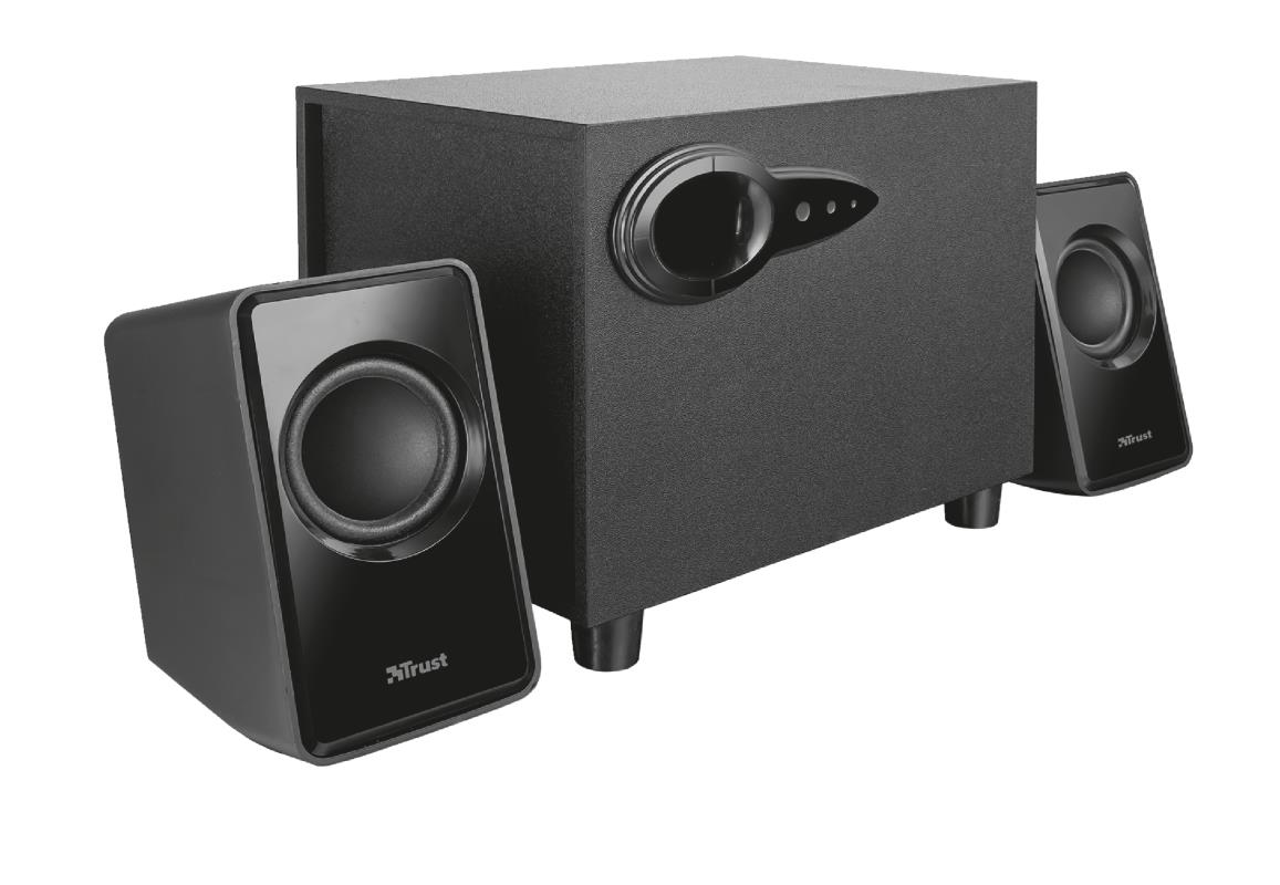 Trust Avora Altavoces USB 2.1 18W - Subwoofer Fabricado en Madera - Control de Volumen y Bajos - Entrada Jack 3.5mm - Color Negro