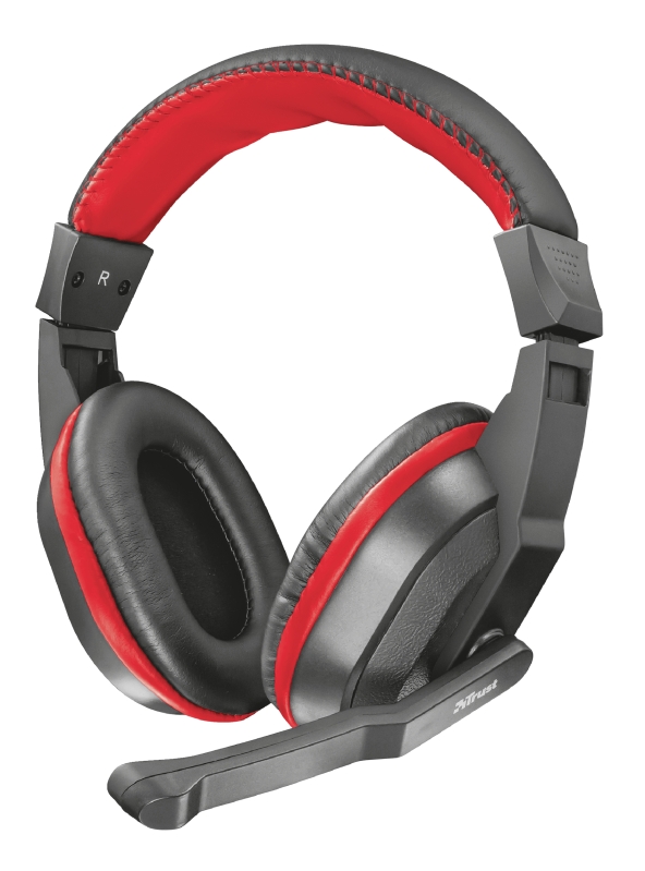 Trust Gaming Ziva Auriculares con Microfono - Microfono Plegable - Diadema Ajustable - Almohadillas Acolchadas - Cable de 1.80m - Color Negro/Rojo