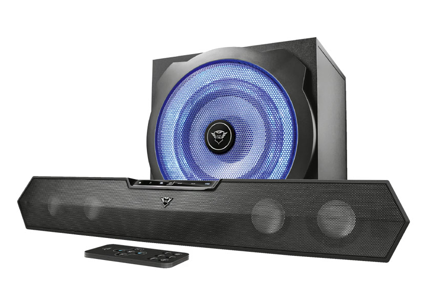 Trust Gaming GXT 668 Tytan Barra de Sonido 2.1 60W con Subwoofer de 30W - Iluminacion LED - Mando a Distancia - Salida Optica y Jack 3.5mm - Color Negro