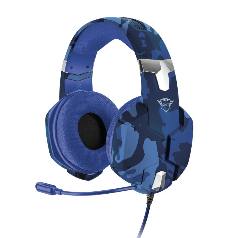 Trust Gaming GXT 322B Carus Auriculares con Microfono - Especiales para PS4 y PS5 - Microfono Flexible - Diadema Ajustable - Amplias Almohadillas - Altavoces de 50mm - Cable Trenzado de 1m - Color Azul Camuflaje