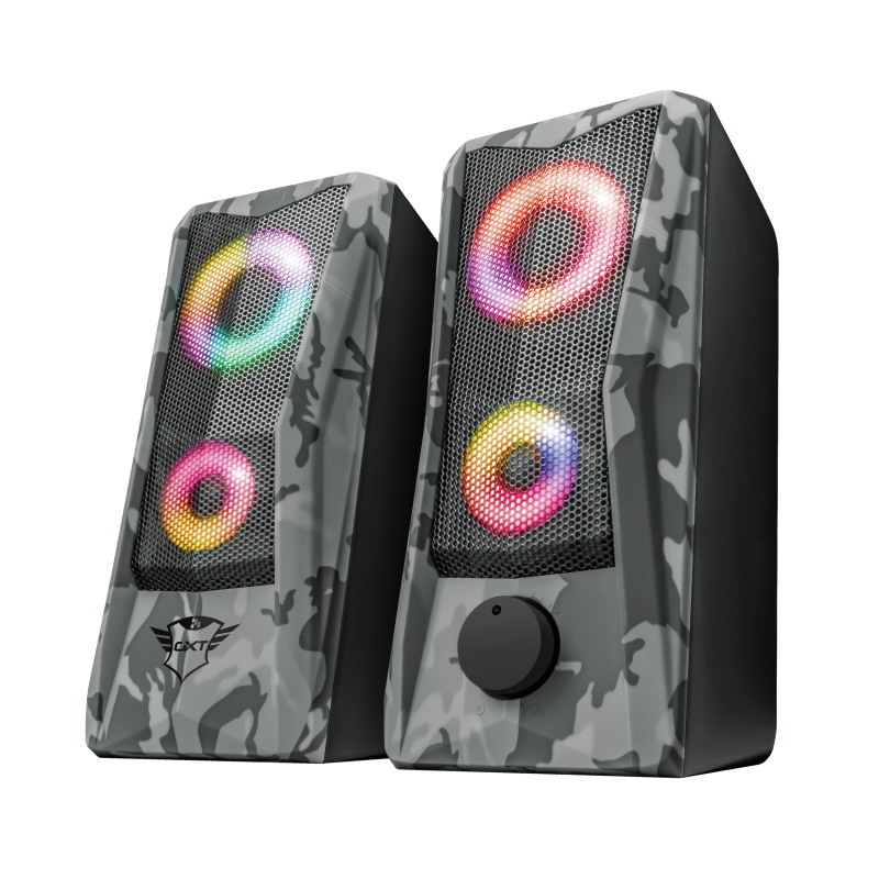 Trust Gaming GXT 606 Javv Altavoces USB 2.0 12w - Iluminacion LED RGB - Entrada Jack 3.5mm - Color Gris Camuflaje