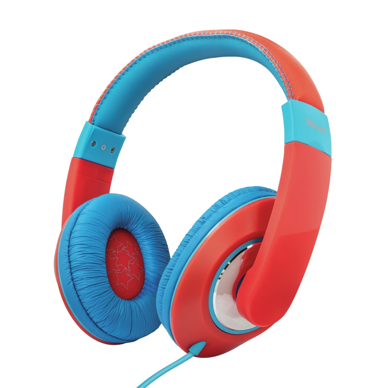 Trust Sonin Auriculares Infantiles - Limitacion de Volumen 85db - Control de Volumen en Cable - Diadema Ajustable - Cable de 1.50m - Color Rojo/Azul