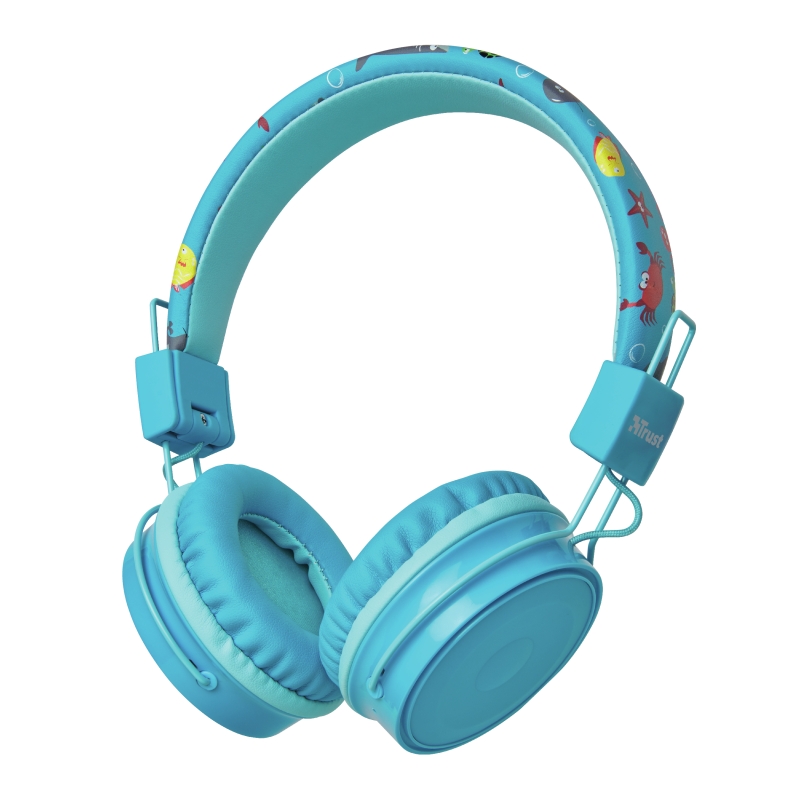 Trust Comi Auriculares Infantiles Bluetooth - Limitacion de Volumen 85db - Microfono Integrado - Controles en Auricular - Diadema Ajustable - Plegables - Color Azul