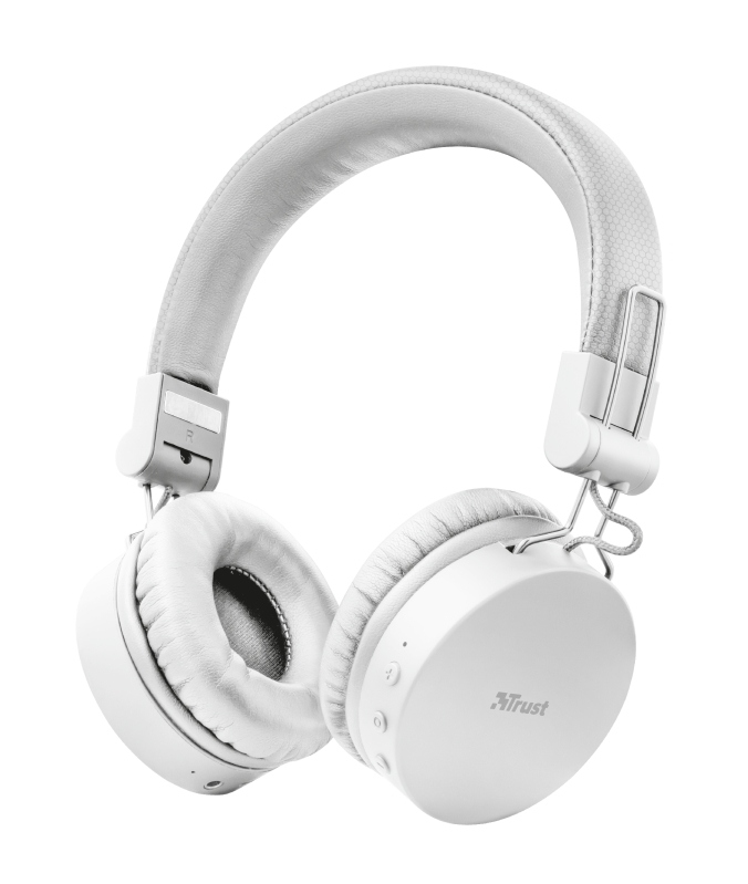 Trust Tones Auriculares Inalambricos Bluetooth - Autonomia de 25h - Diadema Ajustable - Diseño Plegable - Asistente de Voz - Manos Libres - Color Blanco