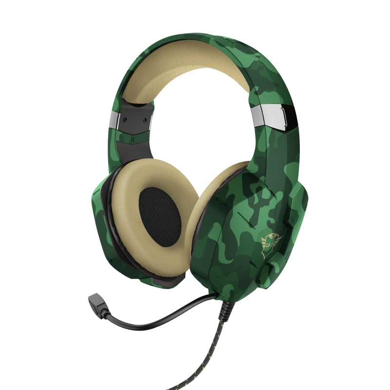 Trust Gaming GXT 323C Carus Auriculares con Microfono - Microfono Flexible - Diadema Ajustable - Amplias Almohadillas - Altavoces de 50mm - Cable Trenzado de 1m - Color Verde Camuflaje