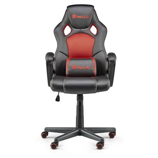 NGS Wasp Red Silla Gaming - Reposabrazos - Respaldo Ajustable - Cojin Lumbar - Ruedas de Nylon - Piston de Gas Clase 3 - Base Metal - Peso Max. 125kg - Color Negro/Rojo