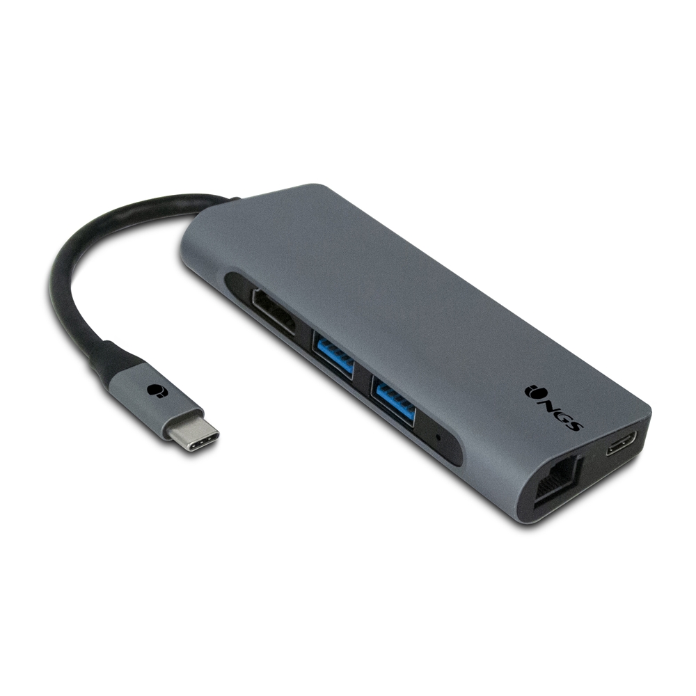 NGS Wonderdock Hub USB-C - 7 Puertos - USB-A, USB-C, HDMI, Ethernet, SD y MicroSD - 5 Gbps, 4K - Color Gris